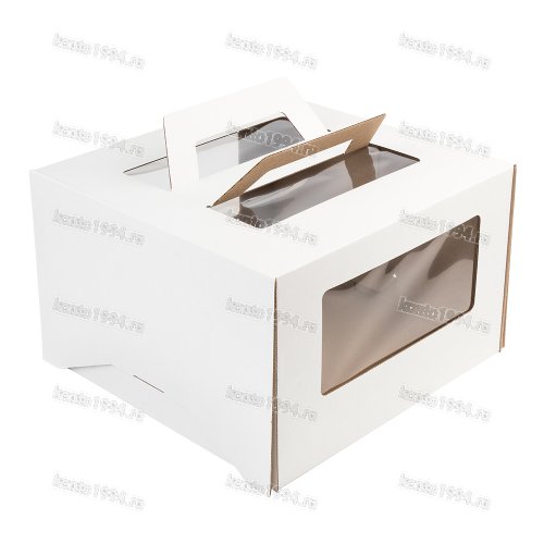 Коробка для торта 30х30h19 мм, 3 окна, с ручк., БЕЛАЯ, ШТ
