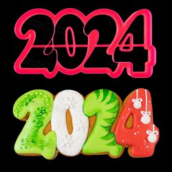 Вырубка для пряника 2024 с оттиском, пластик, 15см, шт