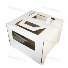 Коробка для торта 26х26h20 см, окна, с ручк., БЕЛАЯ, ШТ