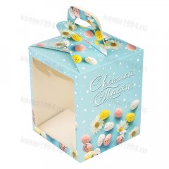 Коробка для Кулича с окном "СВЕТЛОЙ ПАСХИ, ГОЛУБАЯ", 15*15*18см,  ШТ