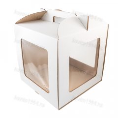 Коробка для торта 30х30h30 см, 3 окна, с ручк.,БЕЛЫЙ, 2части,ШТ