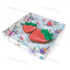 Коробка для ПЕЧЕНЬЯ "Цветы ассорти" с прозр. крышкой, 20х20х4см, 10шт