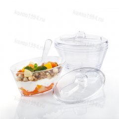 СТАКАНЧИКИ овал с крышкой и ложкой,100х60х61мм,пластик,50мл(24шт/уп)